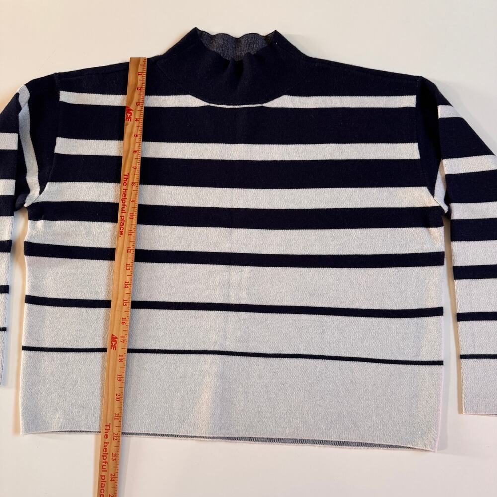 Maeve Anthropologie Carys Mock Neck Navy White Striped Sweater Sz Medium Preppy - Picture 6 of 10